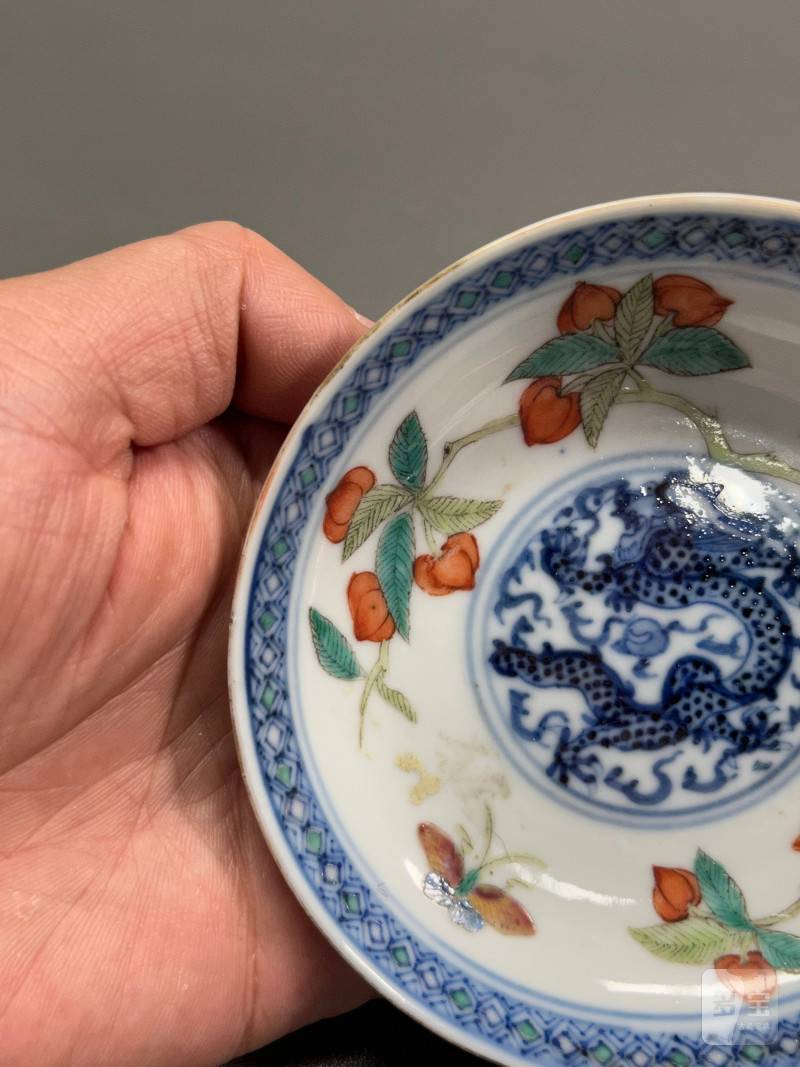 清光绪  青花五彩云龙瑞果纹小盘 - 图5